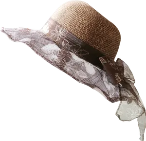 Elegant Straw Hatwith Scarf PNG Image