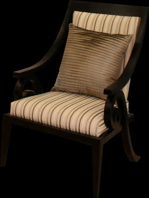 Elegant Striped Armchairwith Cushion PNG image with transparent background