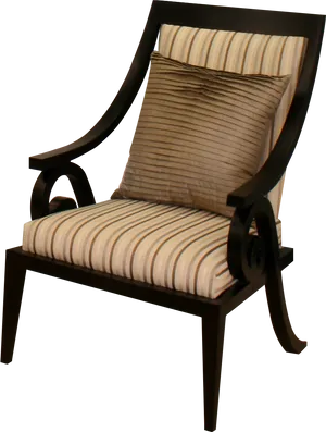 Elegant Striped Armchairwith Cushion PNG Image