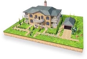 Elegant Suburban House3 D Model PNG Image