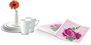 Elegant Tablewareand Rose Napkins PNG Image