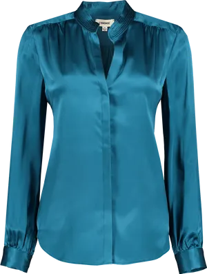 Elegant Teal Silk Blouse PNG Image