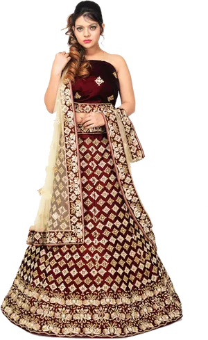 Elegant Traditional Lehenga Attire PNG Image