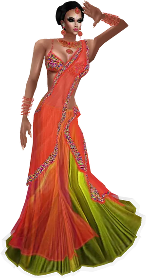 Elegant Traditional Lehenga Attire PNG Image