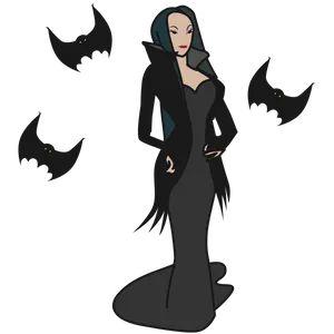 Elegant Vampire Ladywith Bats PNG Image