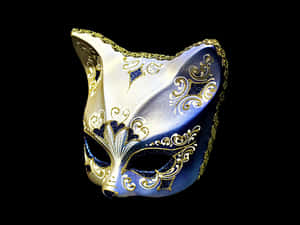 Elegant Venetian Mask Black Gold Blue PNG with transparent background