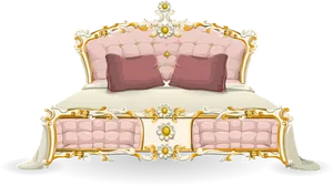 Elegant Vintage Bed Illustration PNG Image