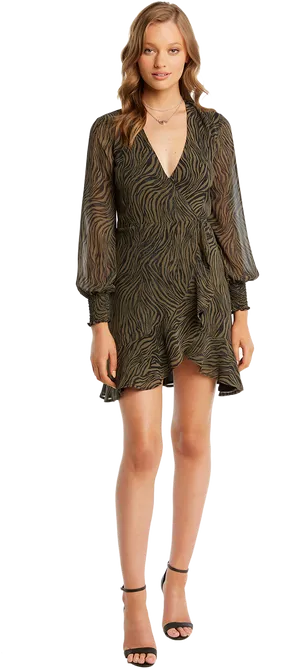 Elegant Wave Pattern Dress Model PNG Image