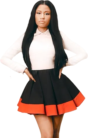 Elegant White Blouse Black Skirt PNG Image