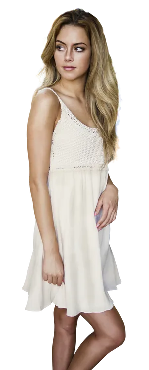 Elegant White Dress Portrait PNG Image