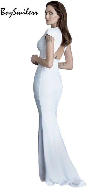 Elegant White Dress Woman PNG Image