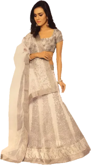 Elegant White Lehenga Style PNG Image