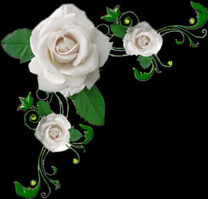 Elegant White Roses Artistic Design PNG image with transparent background