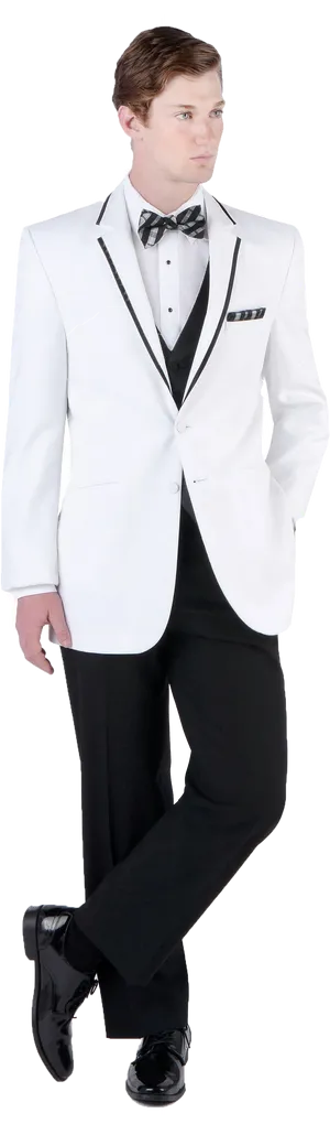 Elegant White Tuxedo Black Pants PNG Image