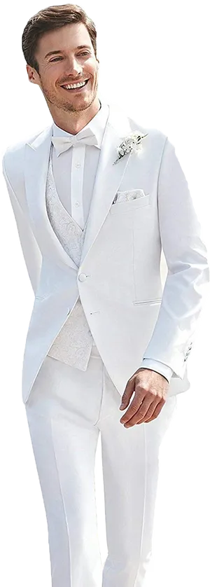 Elegant White Wedding Suit PNG Image