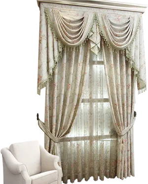 Elegant Window Curtain Setup PNG Image