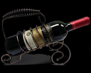 Elegant Wine Bottleand Holder PNG image with transparent background