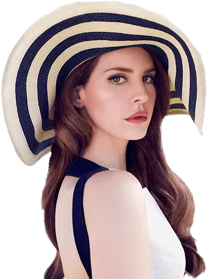 Elegant Woman Wide Brimmed Hat PNG Image