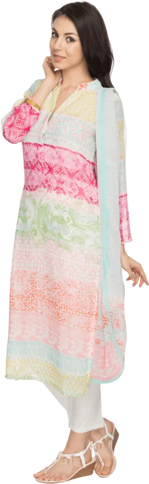 Elegant Womanin Colorful Salwar Suit PNG Image