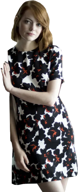 Elegant Womanin Floral Dress PNG Image