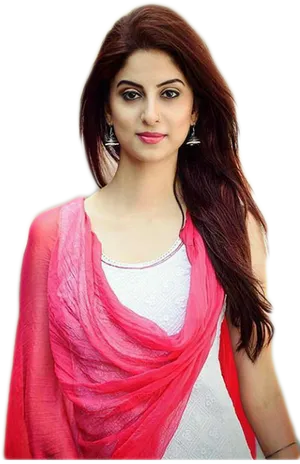 Elegant Womanin Red Dupatta PNG Image