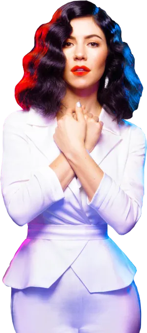 Elegant Womanin White Suit PNG Image