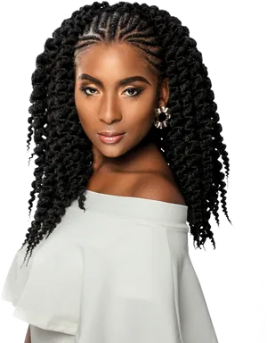 Elegant Womanwith Curly Hairstyle PNG Image