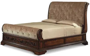 Elegant Wooden Bed Design PNG Image