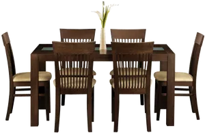 Elegant Wooden Dining Setwith Floral Centerpiece.png PNG Image