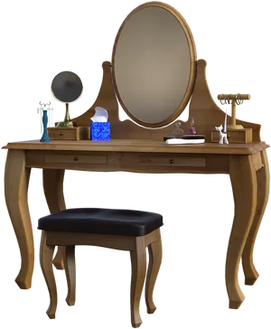 Elegant Wooden Dressing Table With Stool PNG Image