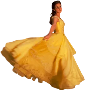 Elegant Yellow Gown Twirl PNG Image