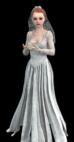Elegant3 D Bridein White Gown PNG