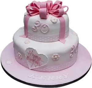 Elegant30th Birthday Cakewith Pink Bow PNG Image