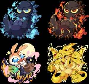 Elemental Creature Artwork Quartet PNG image with transparent background