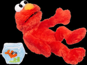 Elmo Plush Toy With Fish Bowl PNG image with transparent background