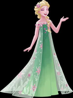 Elsa Floral Gown Illustration PNG image with transparent background