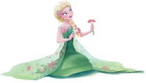 Elsain Floral Gown Illustration PNG Image