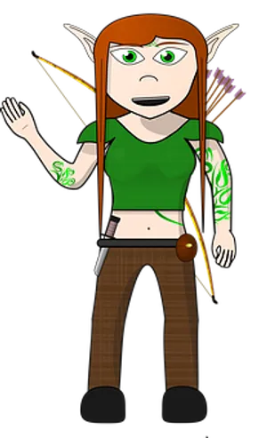 Elven Archer Cartoon Illustration PNG Image