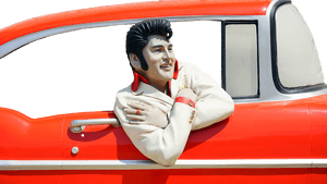 Elvis Presley Figurein Classic Car PNG image with transparent background