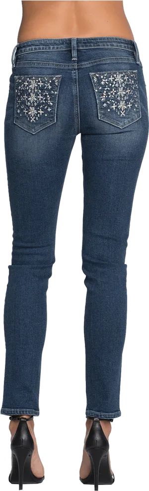 Embellished Pocket Skinny Jeans PNG Image