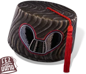 Embroidered Black Fez Hat PNG Image