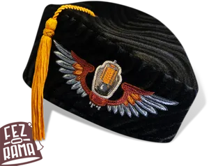 Embroidered Black Fez Hat PNG Image