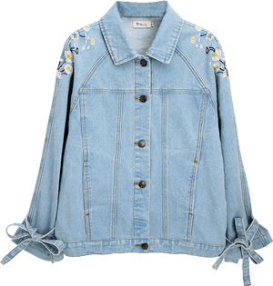 Embroidered Denim Jacketwith Tie Sleeves PNG image with transparent background