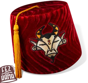 Embroidered Devil Fez Hat PNG Image