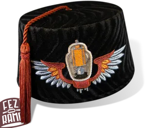 Embroidered Fez Hatwith Winged Emblem PNG Image