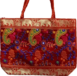 Embroidered Traditional Tote Bag PNG Image