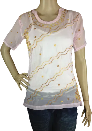 Embroidered White Kurti Mannequin Display.png PNG Image