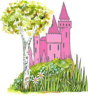 Enchanted_ Castle_ Behind_ Tree PNG Image