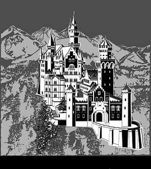Enchanted Castle Mountain Backdrop PNG image with transparent background