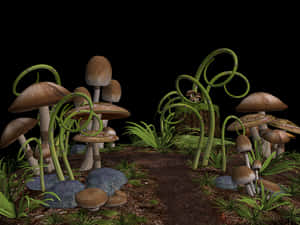 Enchanted_ Forest_ Mushrooms_3 D_ Render PNG with transparent background